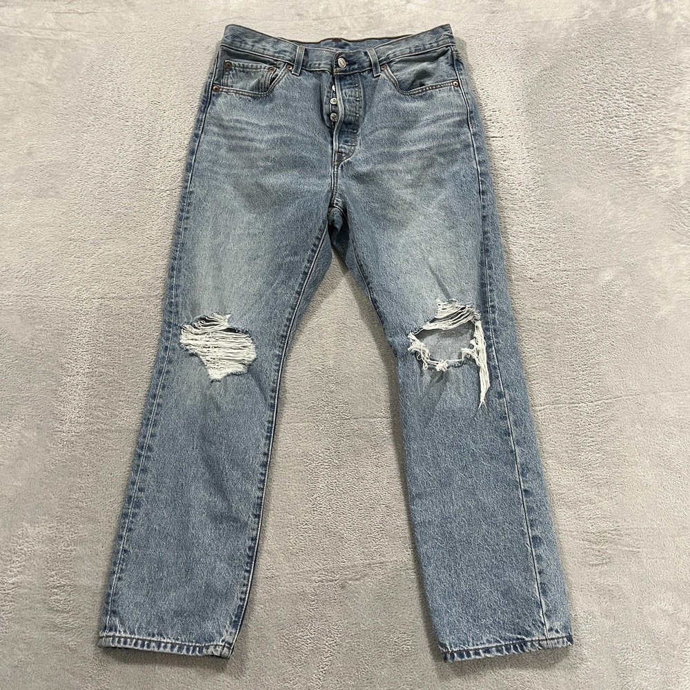 Levis 501xx Jeans Womens 32x30 Straight Button Fly Distressed Blue Denim Western